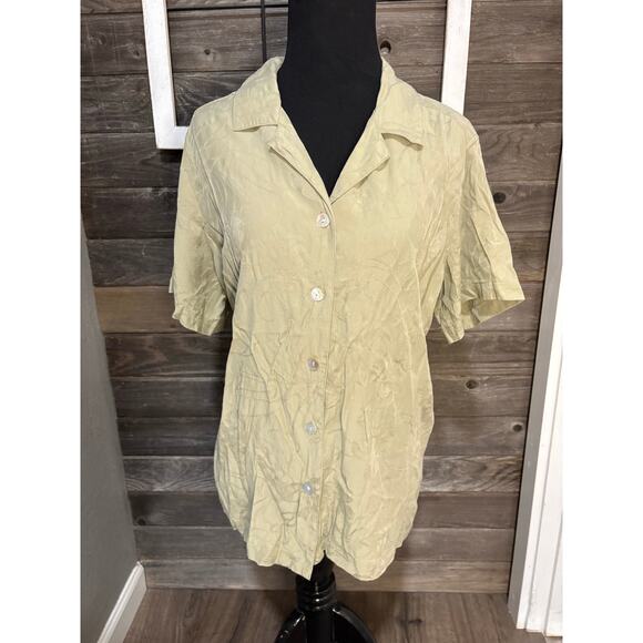 Jamaica Bay Woman Discover Paradise light olive green silk blouse womens size 1x - Picture 1 of 7